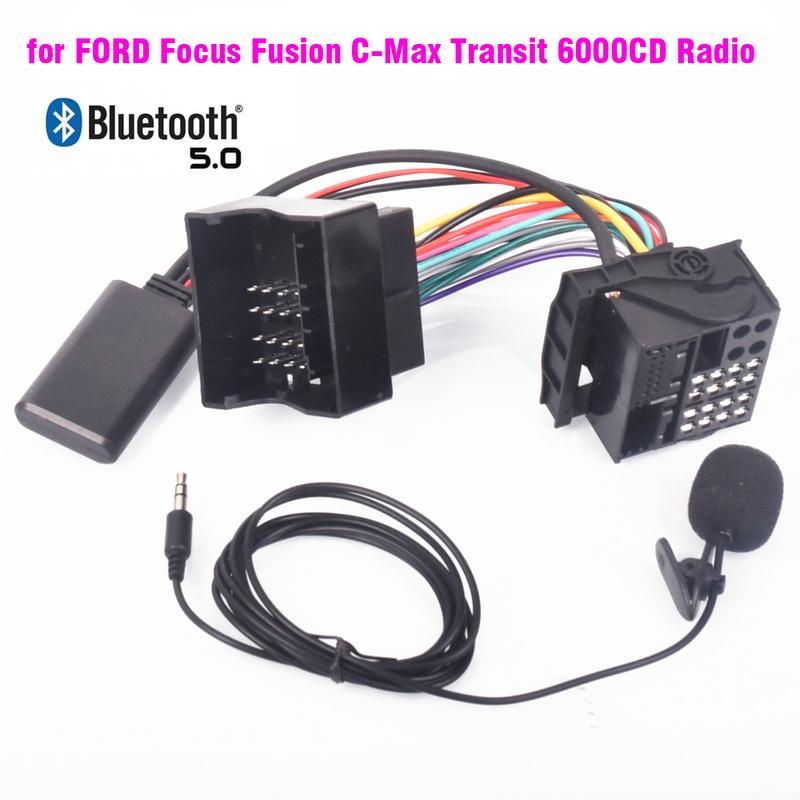 Bluetooth 5.0 AUX-in Музыкальный адаптер Кабель-жгут MP3 Микрофон для FORD Fusion Fiesta Focus C-Max Transit с радио 6000CD