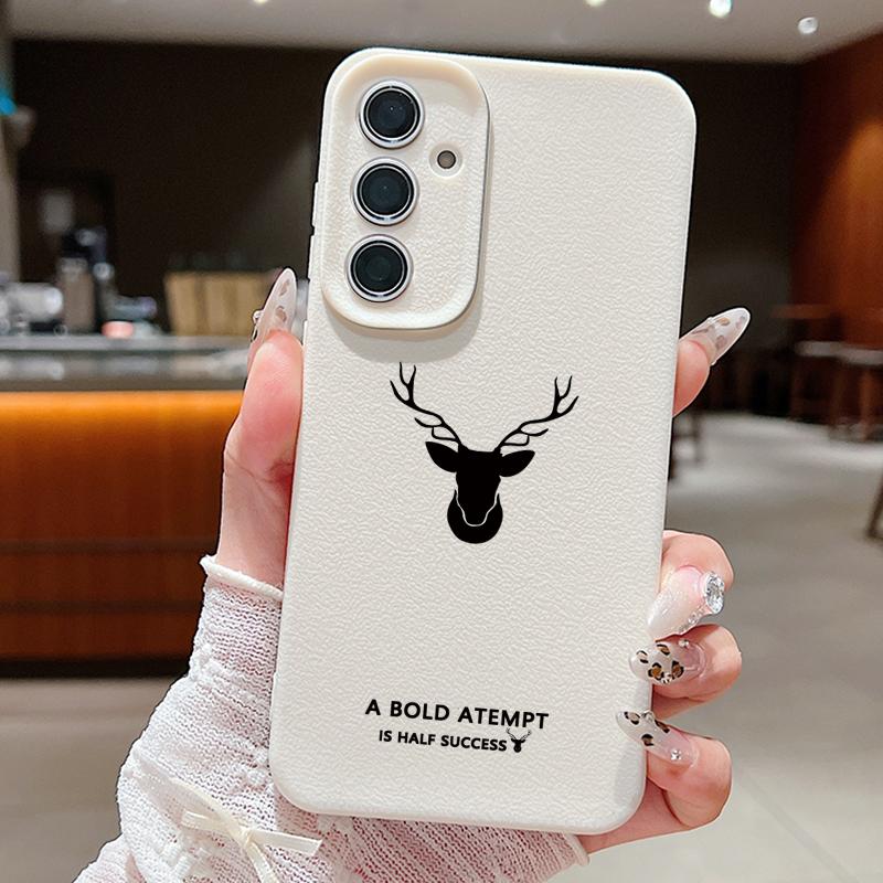 

Простой узор оленя ТПУ мягкий тонкий чехол для Samsung S25 S24 FE S23 Ultra S22 S21 A16 A56 A36 A55 A15 противоударный матовый кожаный текстурный чехол для телефона Samsung A53 бежевый/белый
