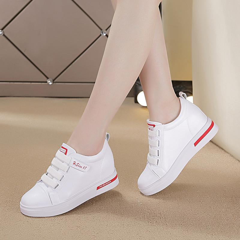 Women s inner height increase casual shoes spring and summer new sports shoes Velcro travel hollow punching women s shoes 34