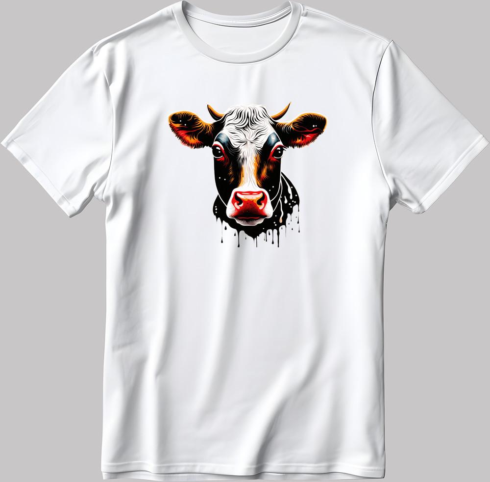 Color Cow Face  Characters Short Sleeve White-Black Men / Women's P324