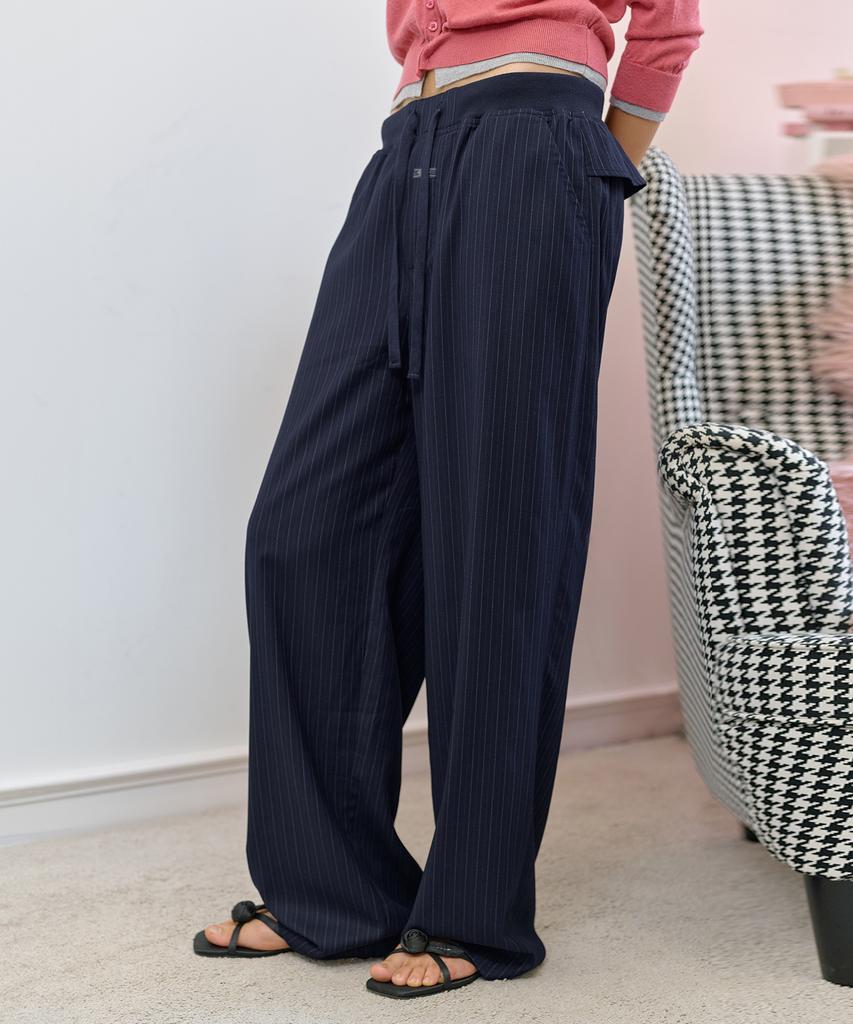 Biteoseljeu Pinstripe Wide Banded Slacks - Navy