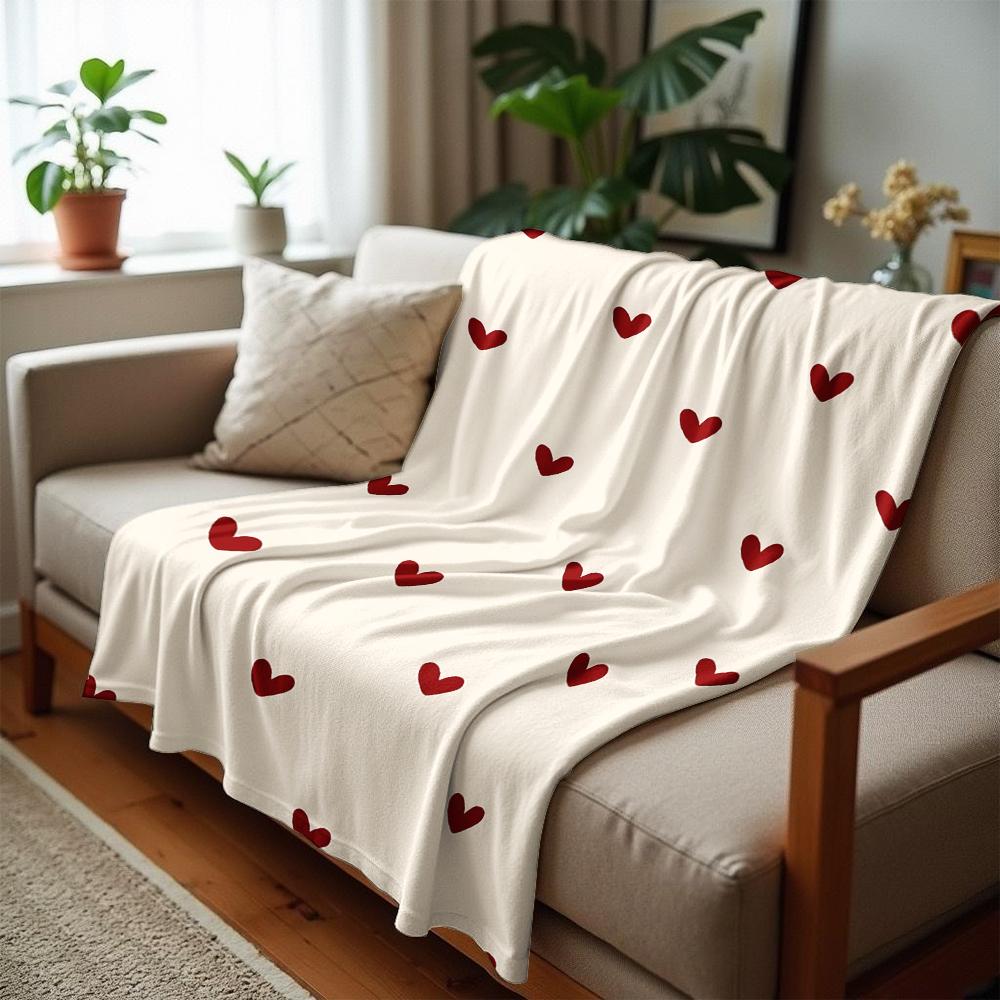 Minimal Burgundy Heart Cartoon Anime Print Flannel Blanket Soft Warm Throw for Kids Bedroom Sofa Christmas Office Car