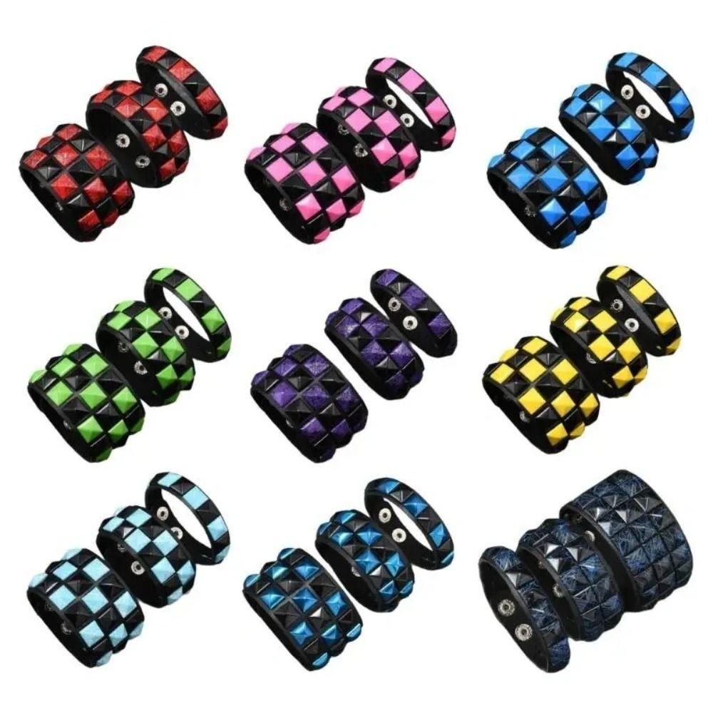 Vintage Big Wide Bracelet Contrasting Gothic Punk Bracelet Rivets Leather Wristband Male Female