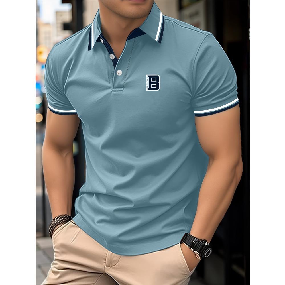 Fashionable casual polo with men's buttons and short sleeves