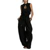 Tuta senza maniche Vestibilità ampia Gamba larga Vita con coulisse Scollo con buco Estate Casual Stile di strada Romper