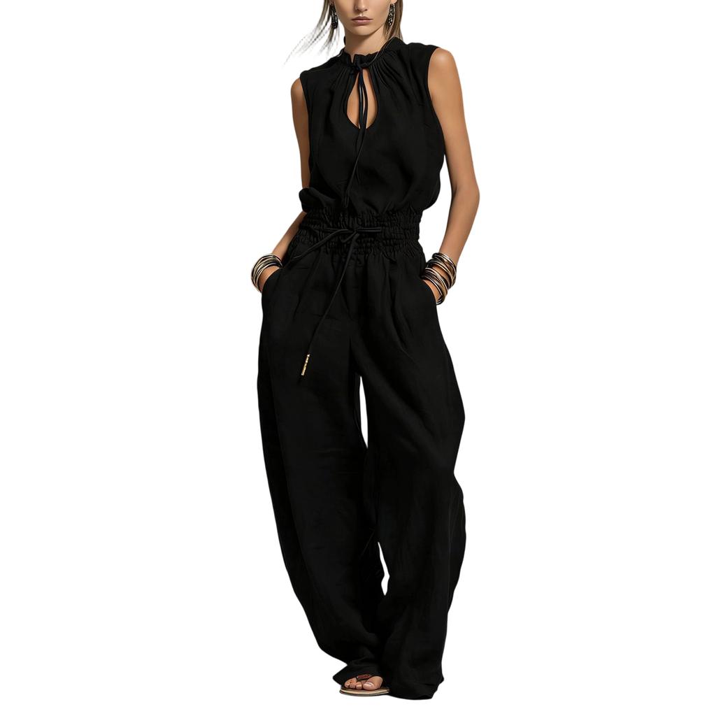 Tuta senza maniche Vestibilità ampia Gamba larga Vita con coulisse Scollo con buco Estate Casual Stile di strada Romper