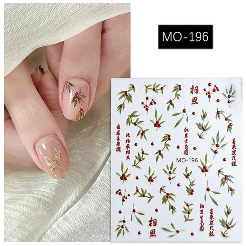 Chinese Style Nail Sticker Nail Decals Embossed Self Adhsive Sticker Chinese Bamboo for Women Girls DIY Nails Manicure