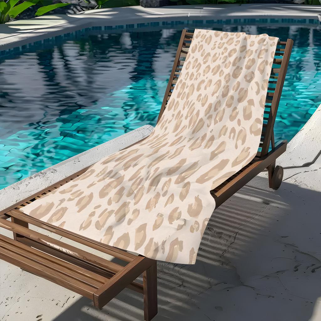 Oversized Beige Leopard Patterned Beach Towel, Ultra Soft Quick Dry Microfiber for Beach Pool