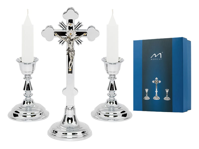 Traditional large silver chrome-plated Nativity set