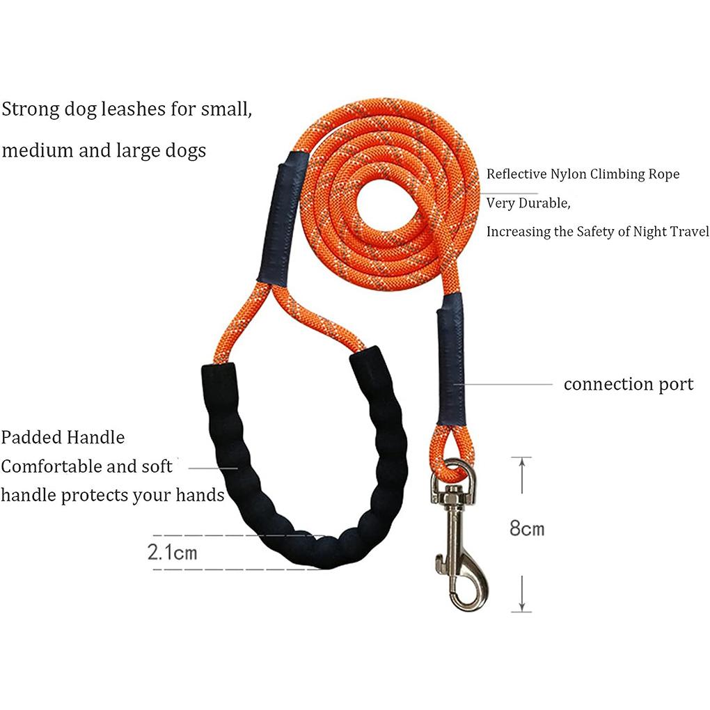 Dog Leash Reflective Long Lead Training Tracking Line Foam Handle Heavy Duty Pet Rope 2m 3m 5m 10m 15m 20m for Small/Large Dogs