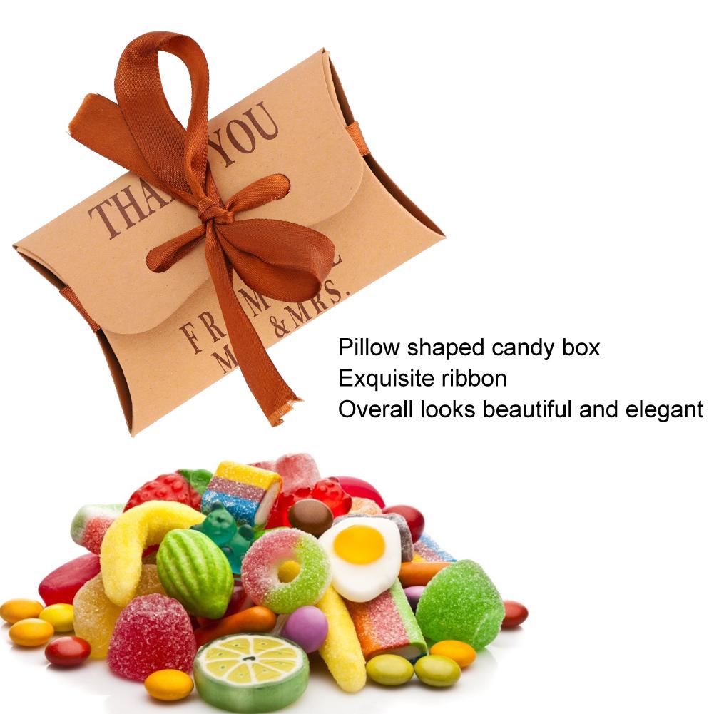50pcs Kraft Paper Pillow Shaped Wedding Birthday Party Gift Box Portable Exquisite Candy Box