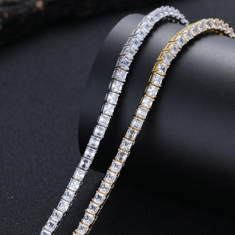 Geometric Zirconia Tennis Chain Necklace Men Women Retro Style 2026 Copper Plated Gold