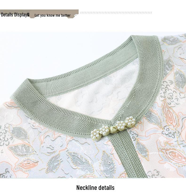 2026 New Chinese Style Ice Silk V-Neck Short-Sleeve Top for Mothers - Elegant Summer Shirt for Middle-Aged and Elderly Women
