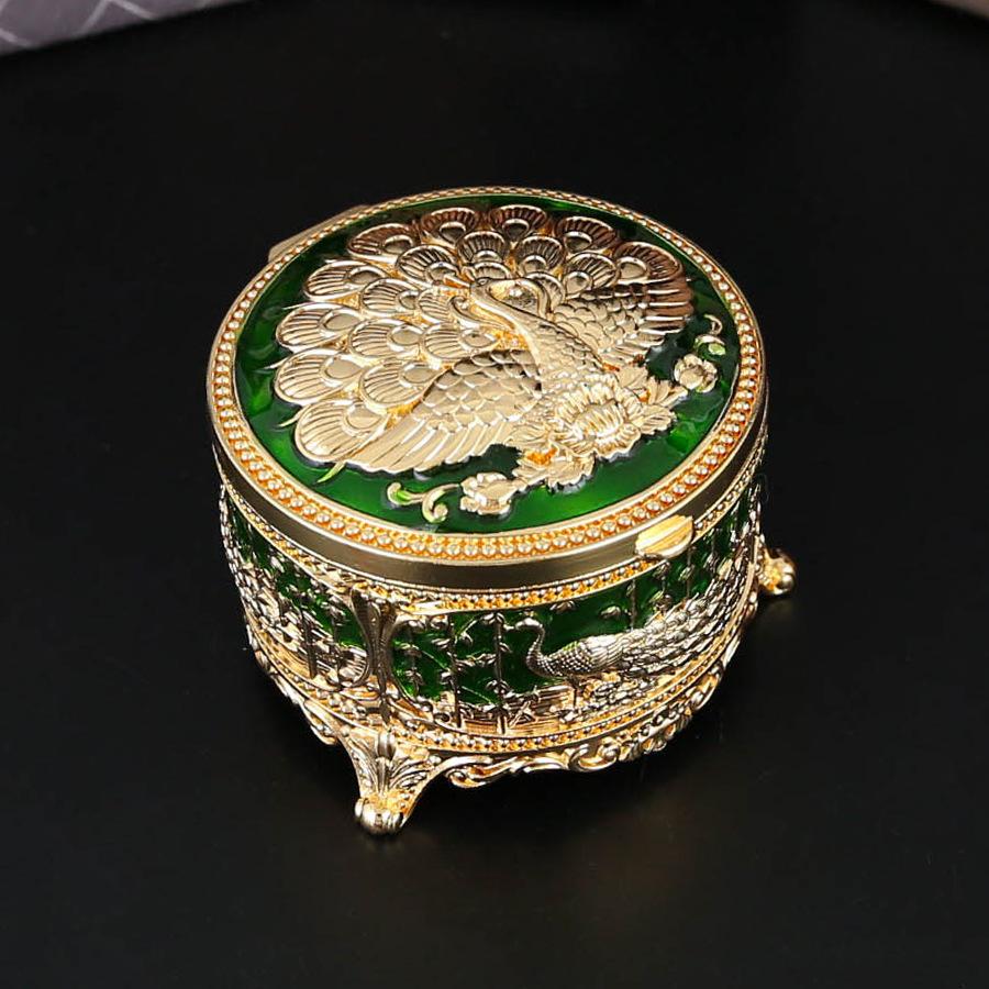 Pfauenrunde Schmuckschatulle Europäisch Retro Ohrringe Ohrringe Schmuckaufbewahrungsschachtel High-End Kreativ Gold Grün Schmuckschatulle