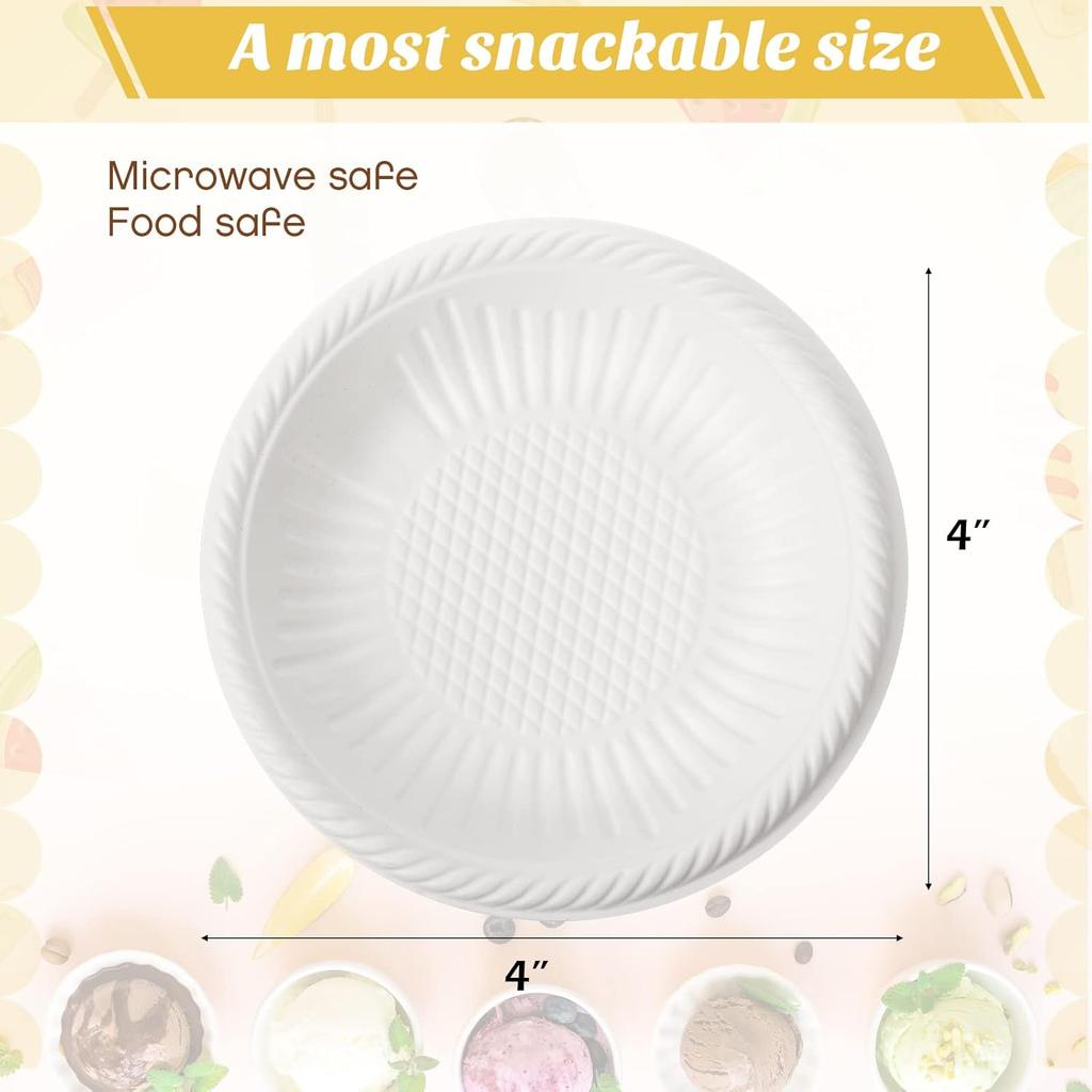 Bokon 100 Count 4 Inch Small Paper Plates Heavy Duty Round Paper Starch Disposable Plates Mini Party Plates Bulk for Dessert, Cake, Appetizer, Dinner