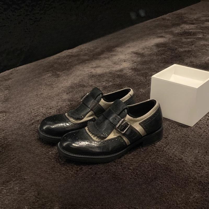 Zapatos de tacón único antideslizantes, Zapatos de cuero retro para mujer