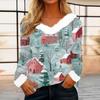 Women's Casual Fashion Long Sleeve Christmas Printed Flannel Collar Top