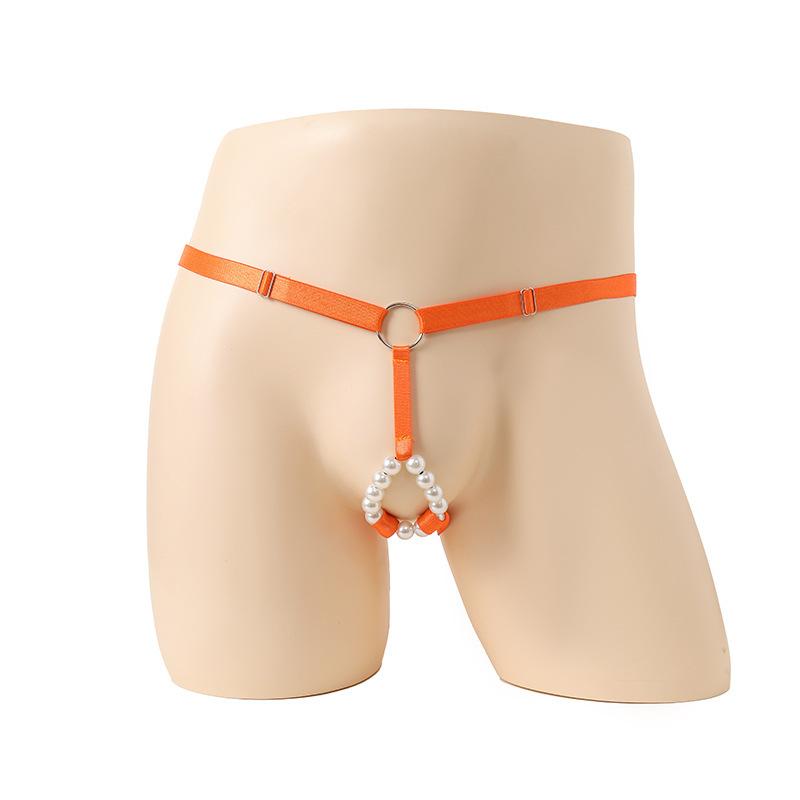 Sissy Dessous Herren O-Ring Perlen Jockstrap Taille Verstellbar Sexy Schrittloser G-String Tanga Offene Vorderseite Penis Loch Bikini Höschen