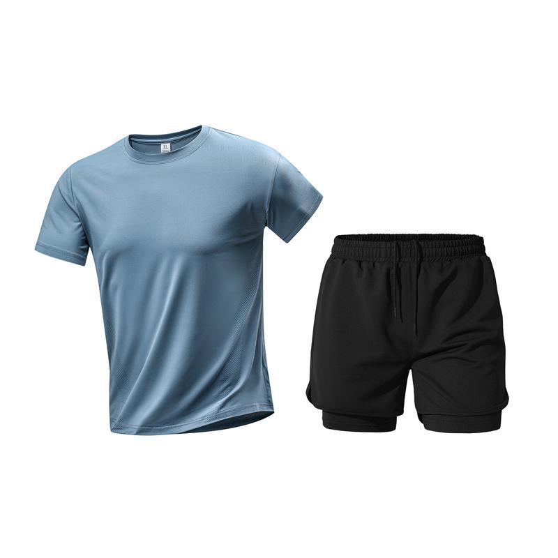 Men's Summer Ice Silk T-shirt & Shorts Set for Teens