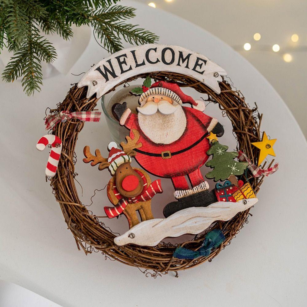 Creative Christmas Welcome Door Pendant Retro Santa Claus Snowman Decoration  Home