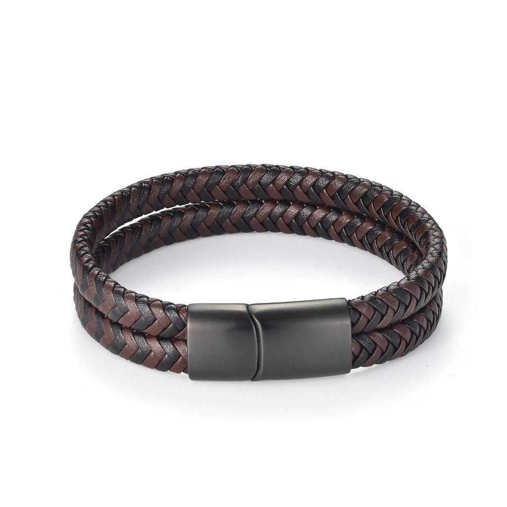 Men's Retro Woven Leather Bracelet with Stainless Steel Magnetic Clasp