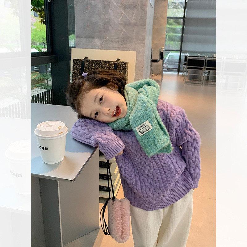 

2024 Девочки корейского стиля с длинными рукавами однотонные свитера - Высококачественный осенне-зимний дизайн для маленьких девочек 150 фиолетовый