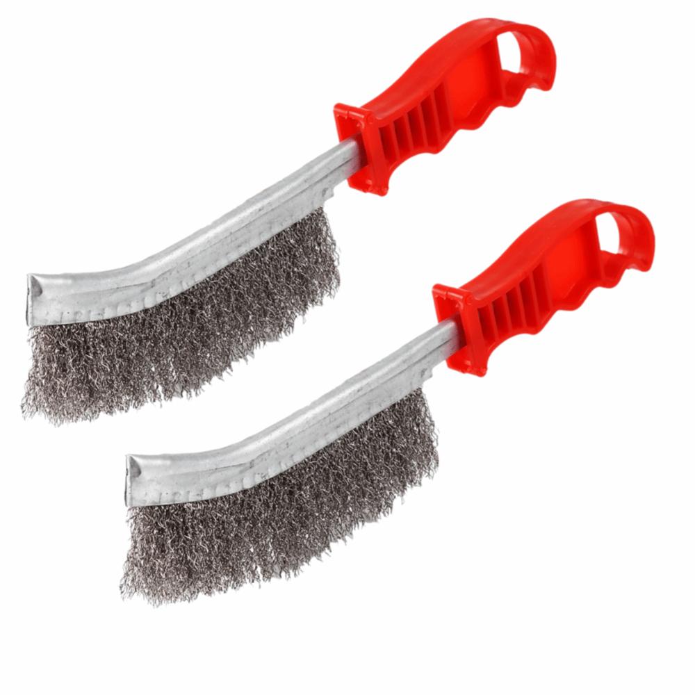 2pcs Stainless Steel Bristles Scratch Wire Brush Long Handle Design Steel Brush Tool Grill Cleaning