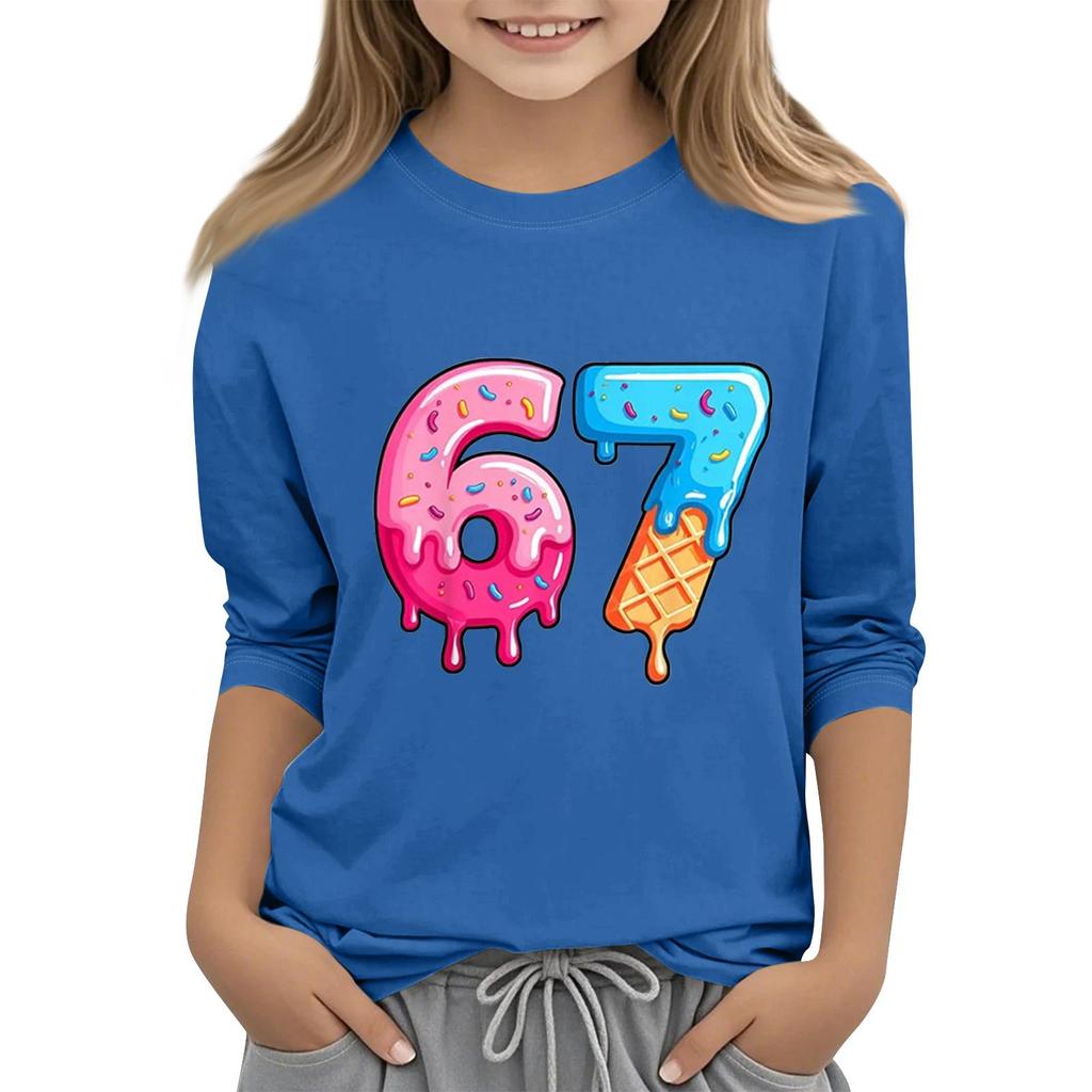 Moda dziecięca Koszulka z rękawem trzy czwarte z okrągłym dekoltem z nadrukiem Casualowa