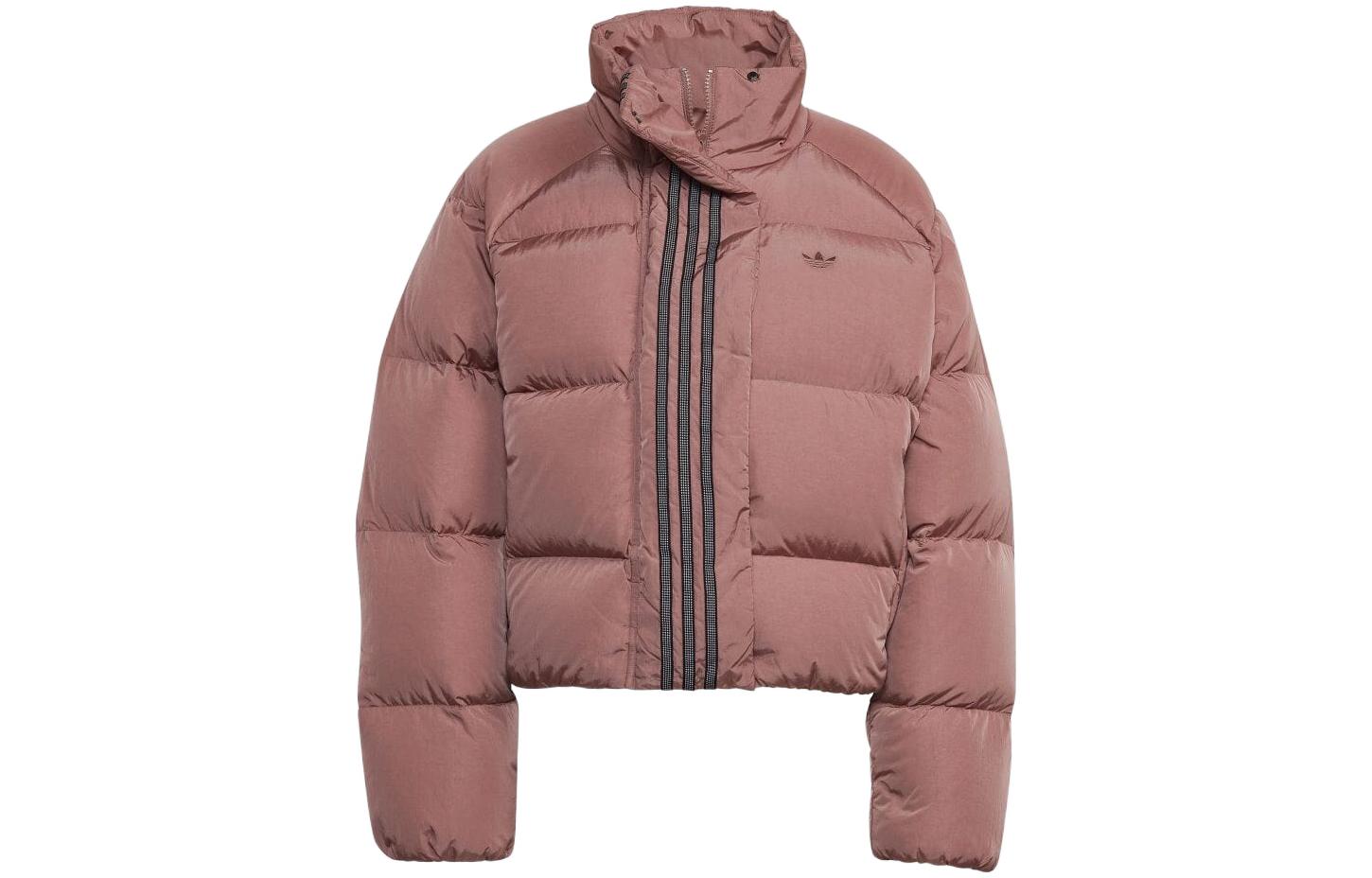 Adidas Originals Down Jackets Women s Light Brown Red Stand Collar Moderate Down Jacket HK5237 XXL