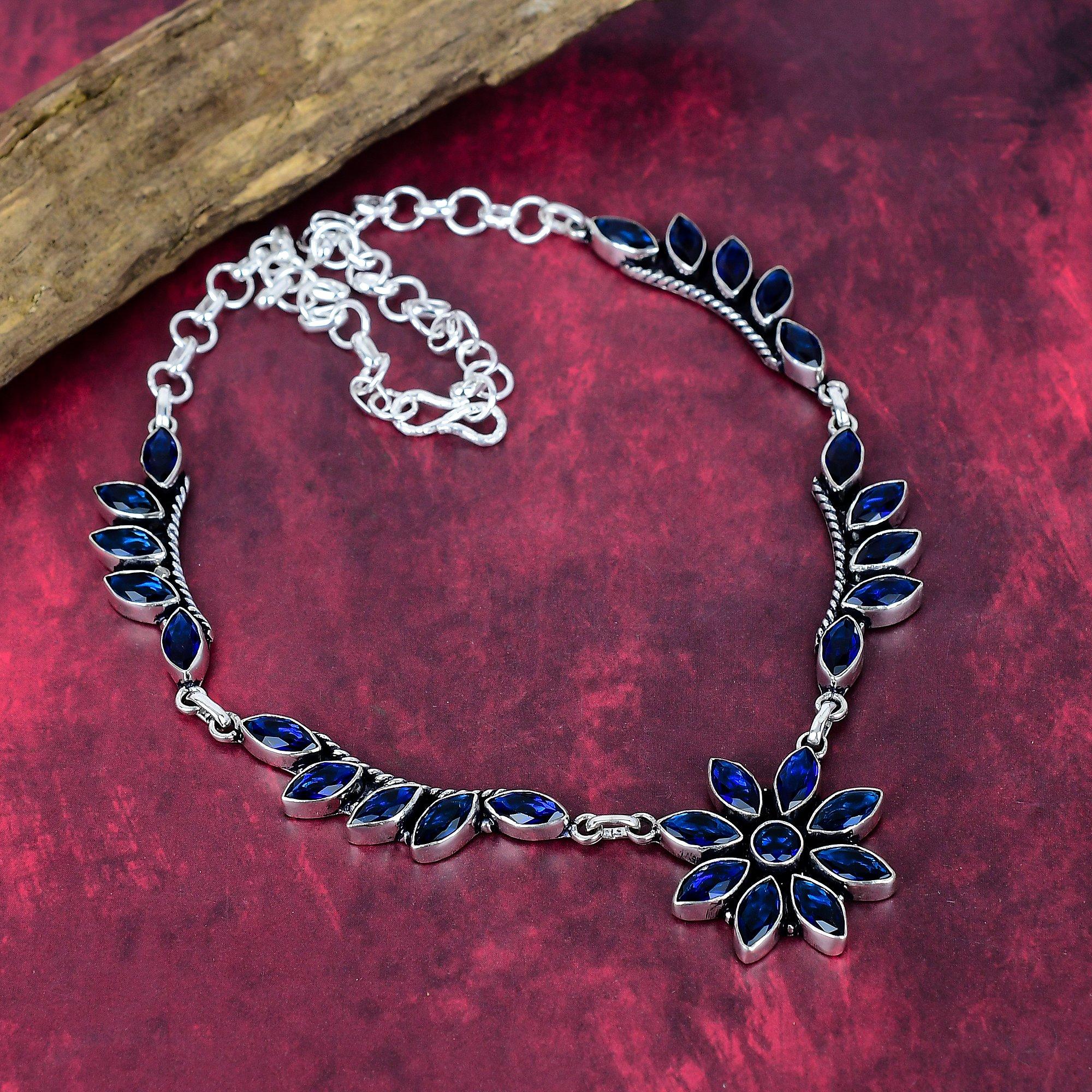 

Ожерелье из цельного стерлингового серебра 925 пробы с синим сапфиром, Ювелирные изделия ручной работы с драгоценными камнями, Подарки для жены, Совершенно новое ожерелье