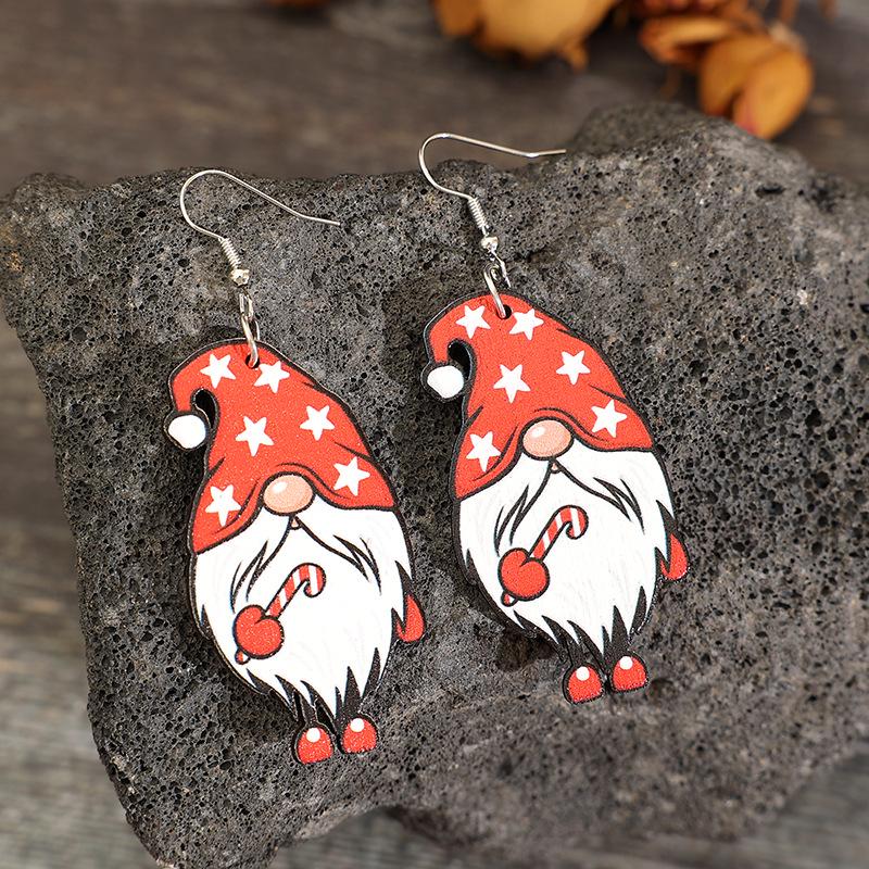 Festive Wooden Gnome Santa Earrings