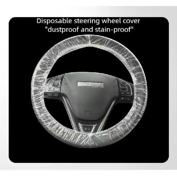 Disposable Steering Wheel Covers 100PCS PE Plastic Clear Protectors With Stretch Elastic For Scratch Prevention Universal Fit Car Interior