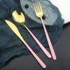 Pink Gold 4Piece Dinnerware Set Portable Reusable Cutlery Set For Travel Camping Flatware Spoon Fork Utensils Set and Bag