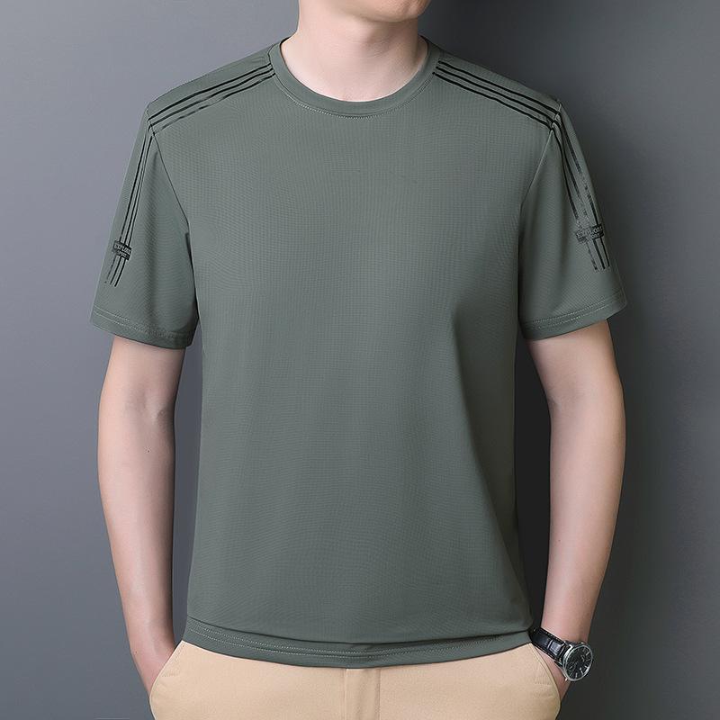 Camiseta Masculina de Verão de Manga Curta Seda Gelo Gola Redonda Corrida Esportes Fresca Secagem Rápida Camiseta Casual Negócios Plus Size