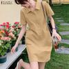 ZANZEA Women Casual Turn Down Collar Summer Short Sleeve Shirt Dress
