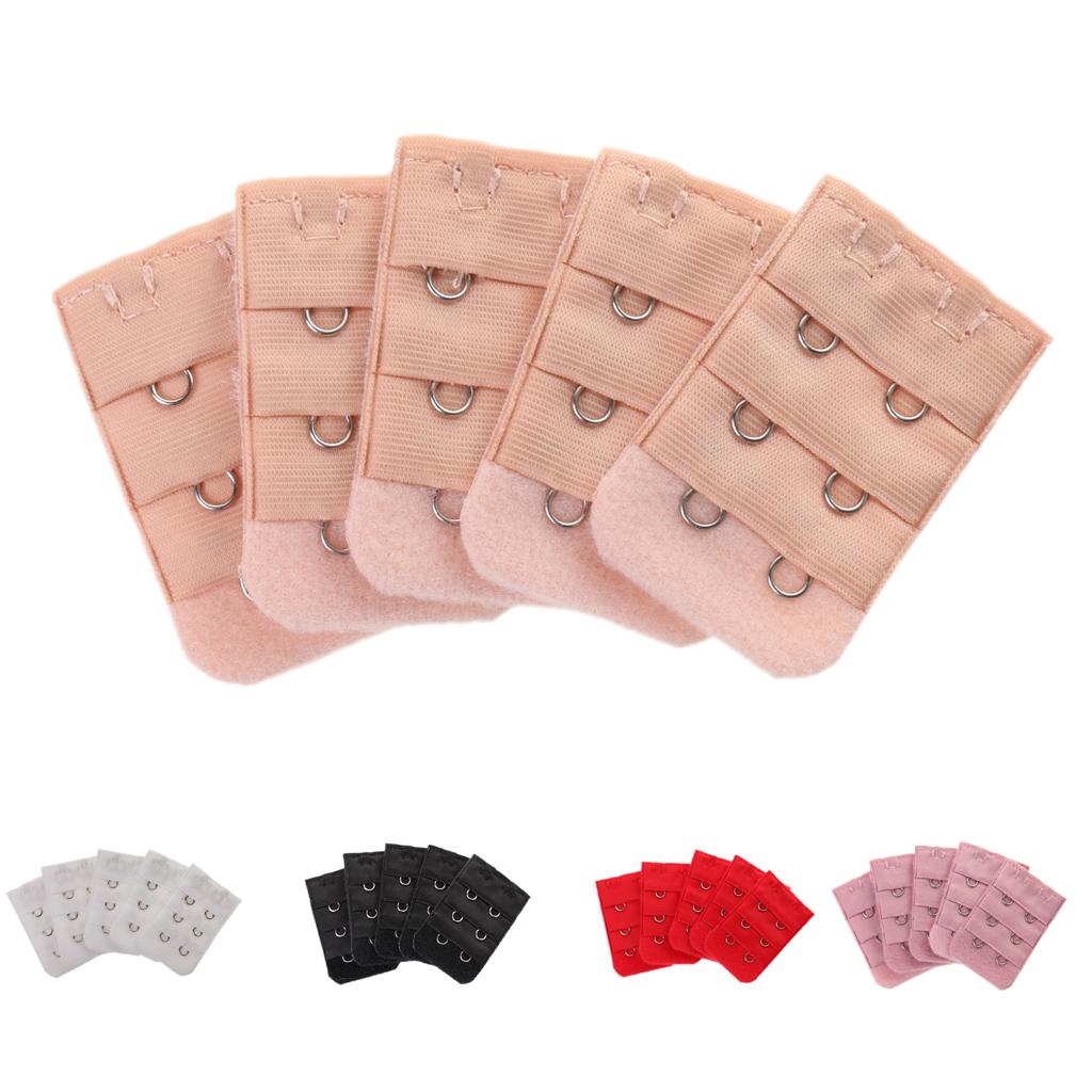 5pcs Bra Straps Elastic Strap Extension 2x 3 Hook Openings Female Accessory - Beige