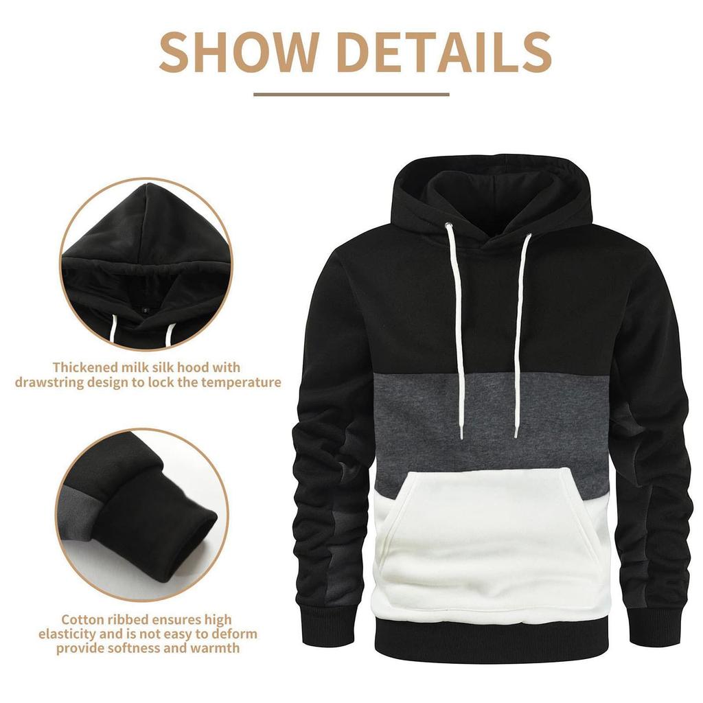 2023 Men's Autumn/Winter Color Block Patchwork Hoodie - European/American Fashion
