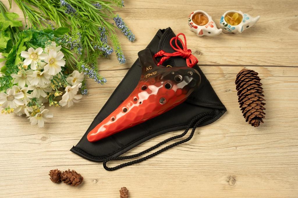 TNG Ocarina Instrument 12 High Quality Ocarina for Tube Playing Glazed Finish Ocean Wave Pattern [Alto/C Key/AC / Holes] (with Strap) (Red)