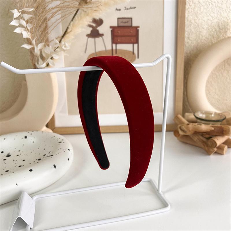 Vintage Red Womens Headband Woolen Velvet Hair Band Headwear Girl Wide Side Sponge Hair Hoop Christmas New Year Hair Accessories