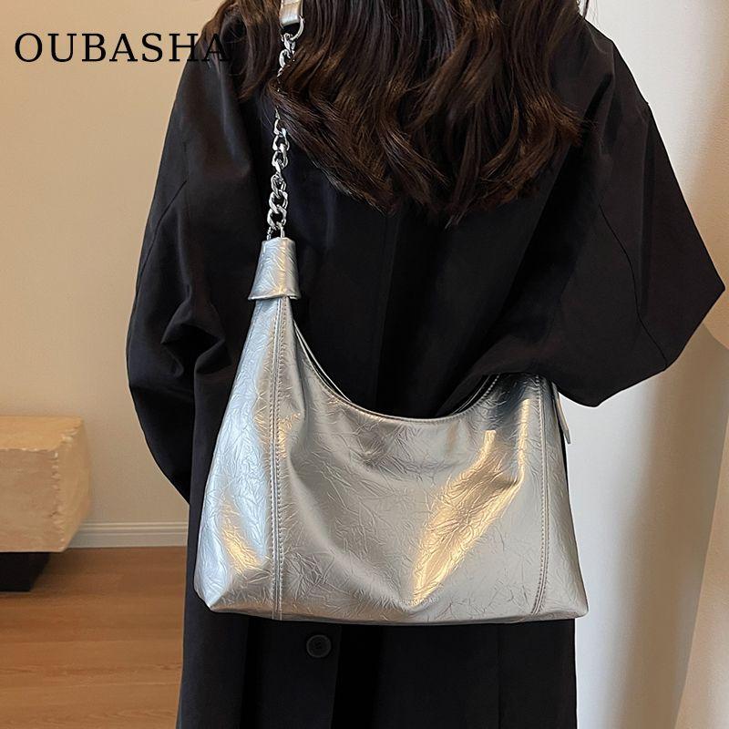 

Fancy Large Capacity Bag Women s 2025 New Arrival Light Luxury Minority Shoulder Messenger Bag Easiest for Match Commuter Tote Silver [main drawing]]