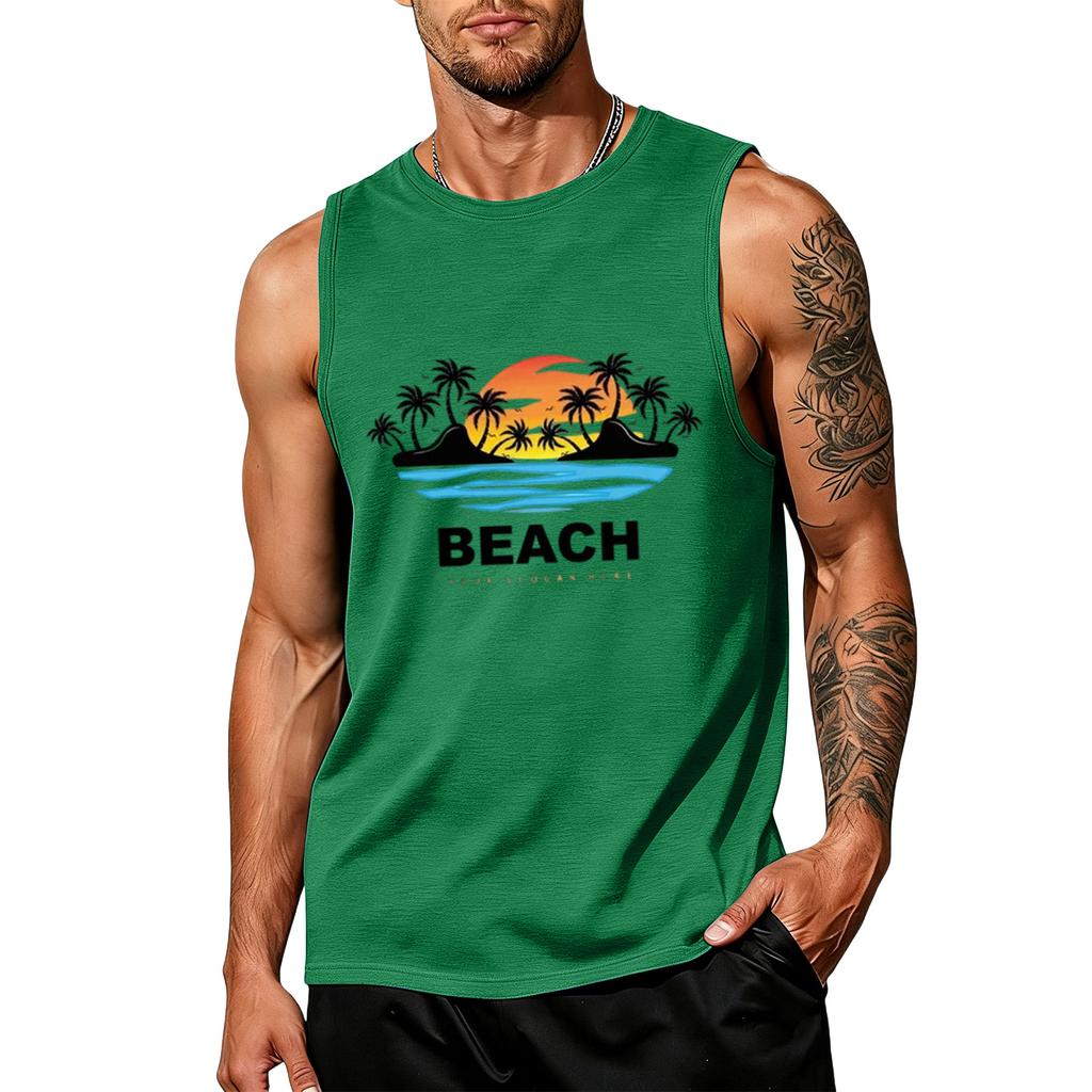Men's loose and casual Hawaiian print sleeveless shirt