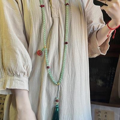 Chinese Style Tassel Beaded Necklace Ethnic Style Women Buddhist Buddha Meditation Necklace Cheongsam Sweater Chain Jewelry