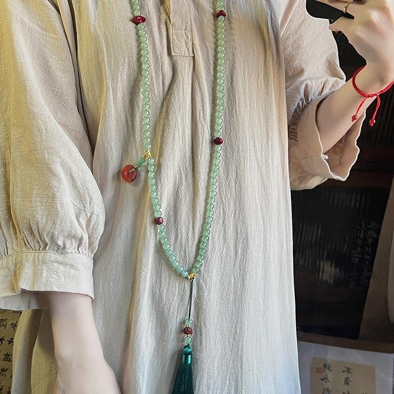 Chinese Style Tassel Beaded Necklace Ethnic Style Women Buddhist Buddha Meditation Necklace Cheongsam Sweater Chain Jewelry