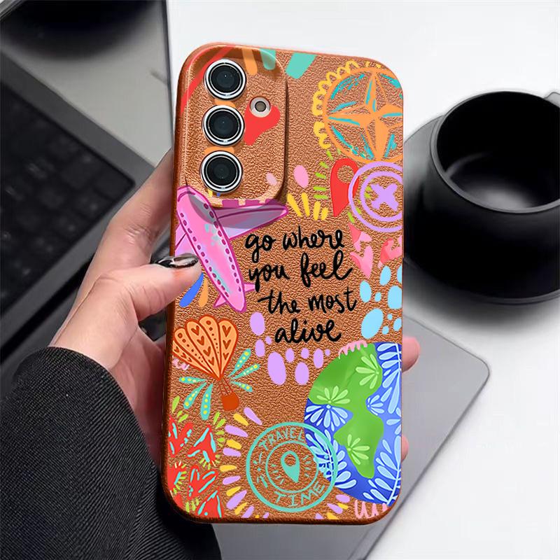 Cartoon Fire Balloon Pattern Case For Samsung Galaxy A57 A37 A17 A56 A36 A26 A16 A55 A35 A15 A54 A34 A14 5G Leather Texture Silicone Cover