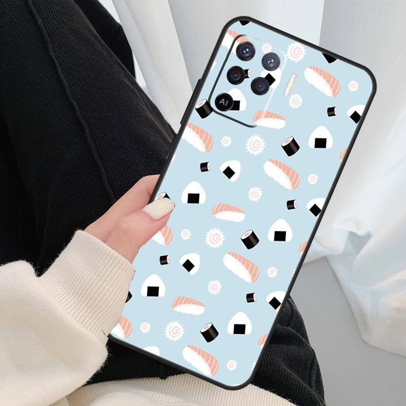 Kawaii Sushi Pattern Case For Oppo A54 A74 A94 A18 A57 A17 A77 A38 A58 A78 A98 A80 A60 A40 A96 A76 A16 A15 A5 Pro