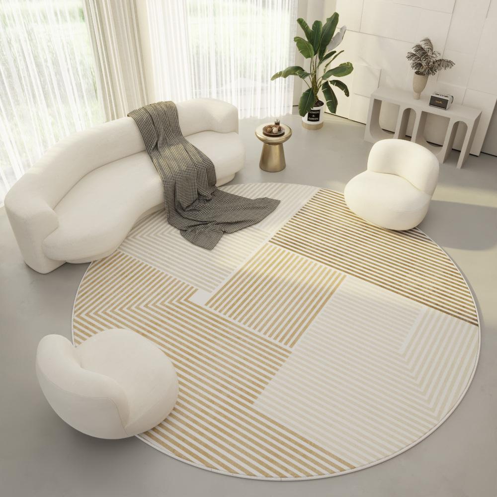 Round Non-Slip Velvet Carpet – Modern Cream for Living Room, Bedroom, or Entrance