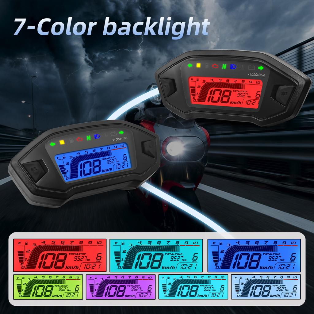 Universal Motorcycle LED Digital Speedometer 10000RPM 7 Colors Backlight Digital Odemeter Tachometer For 2,4 Cylinder