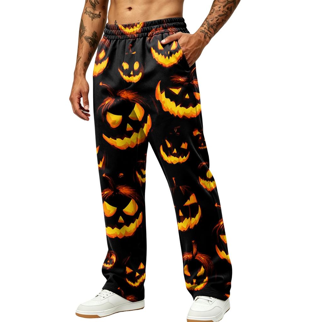 Men's Loose Fit Wide Leg Joggers with Pockets, Athletic Casual Printed Sweatpants