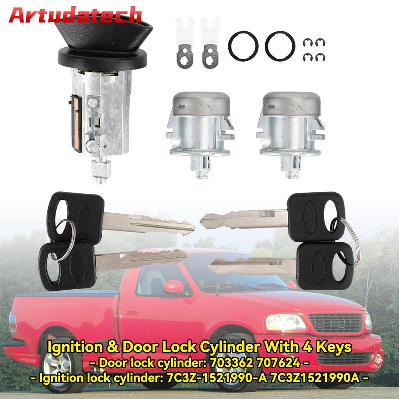Artudatech Ignition & Door Lock Cylinder With 4 Keys 703362 For Ford F150 F250 F350 F450 Car Accessories