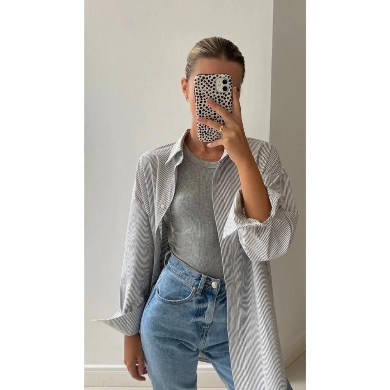 

Tooxika женская модная рубашка в полоску с длинным рукавом и скрытыми пуговицами S